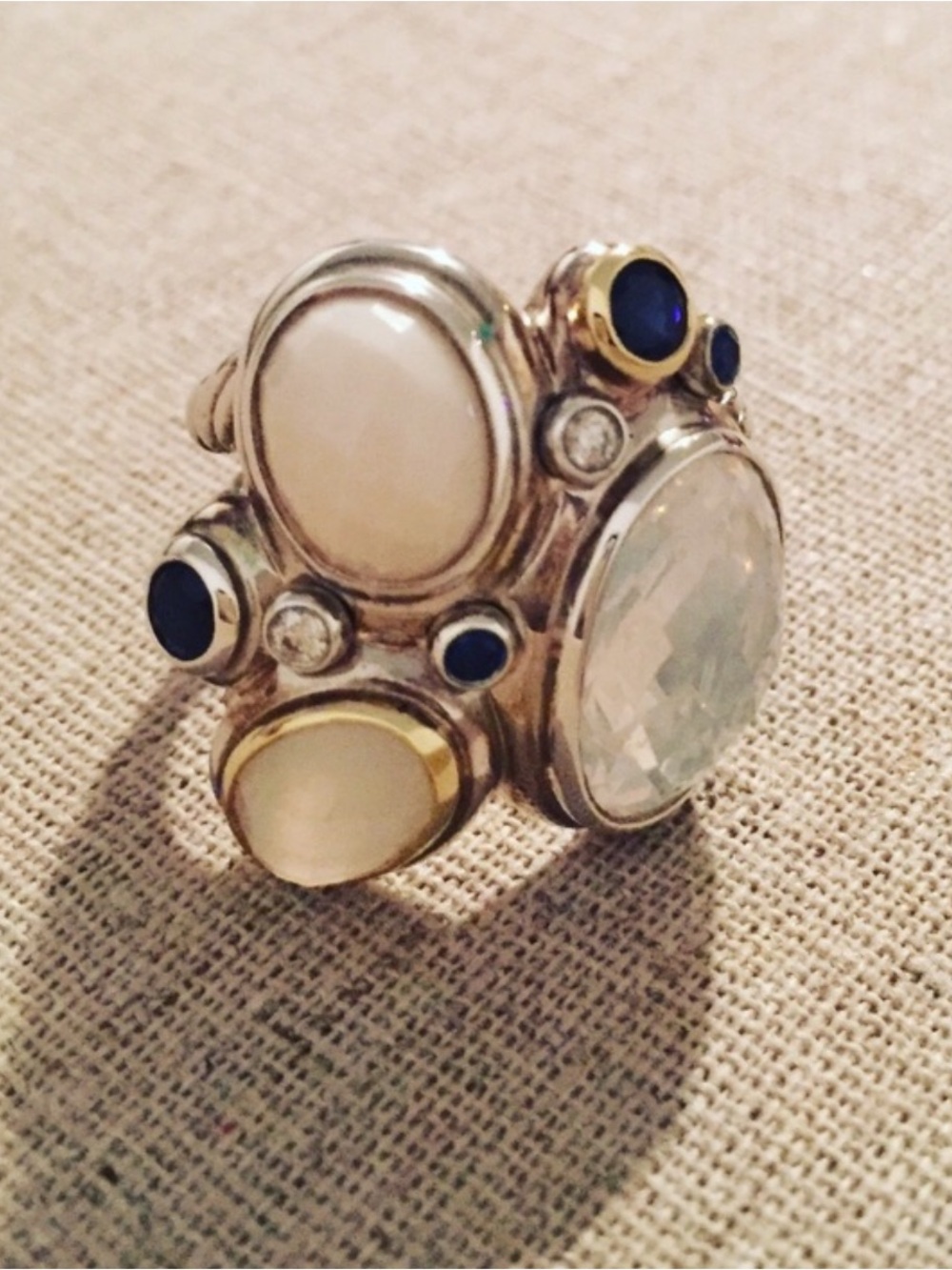 David Yurman | Ring | Sterling Silver Multi-Stone Oval Mosaic Ring with Diamonds - Picture 6 of 14